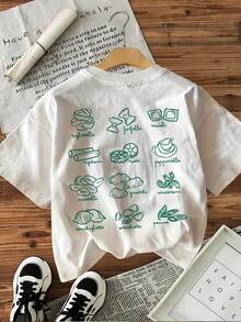 [Front And Back Double-Sided Print] Butterfly Face Nut Dumpling Food Print Short Sleeve Crew Neck T-Shirt - White - View 3