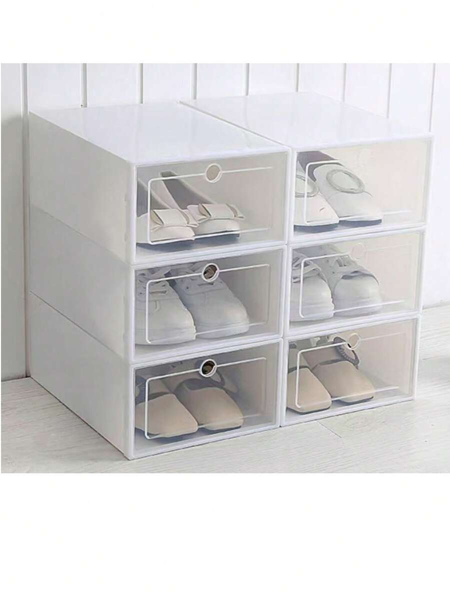 6 piezas cajas organizadoras para zapatos plástico apilable ensamblable organizador transparente práctico almacenamiento calzado hogar espacio vertical adaptable fácil usar - Blanco - Ver 1
