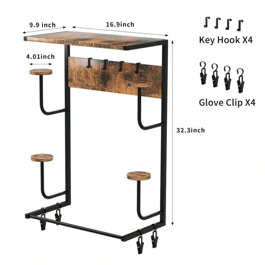 Motorcycle Helmet Holder, Wall-Mounted Helmet Stand With 4 Glove Chips And Hooks, Bicycle Helmet Storage Organizer For Helmets, Gear, Clothing, Accessories - 棕色 - 查看 1