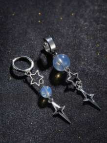 1 Pair Y2K Punk Star Earrings For Women Fashion Korean Jewelry Accessories Gift Protein Crystal Asymmetrical Star Pendant Gothic Ear Hooks