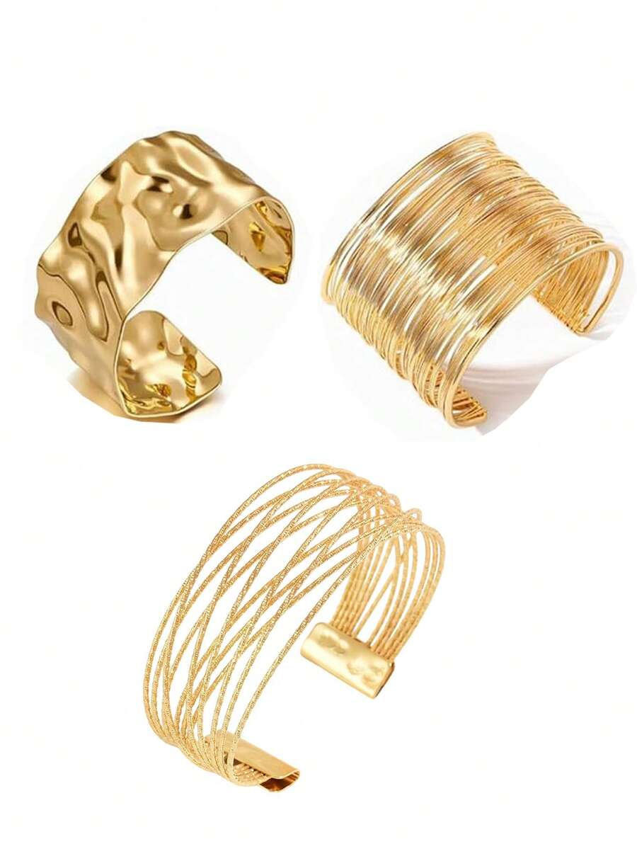 3 chiếc vòng tay hở tối giản thời trang dành cho nữ - 3 vòng tay vàng - Xem 1