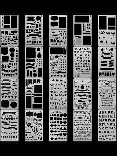 12/20/30pcs Newspaper Accounting Notebook Drawing Template DIY Scrapbooking Hollow Decorative Ruler,For School Supplies,Back To School