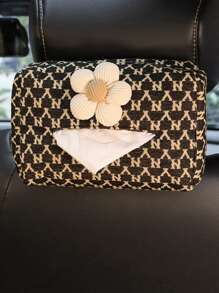 1pc Car Tissue Box Jacquard Multifunctional Hanging Drawer Box Car Armrest Box Bow Tissue Box - one-size - View 17