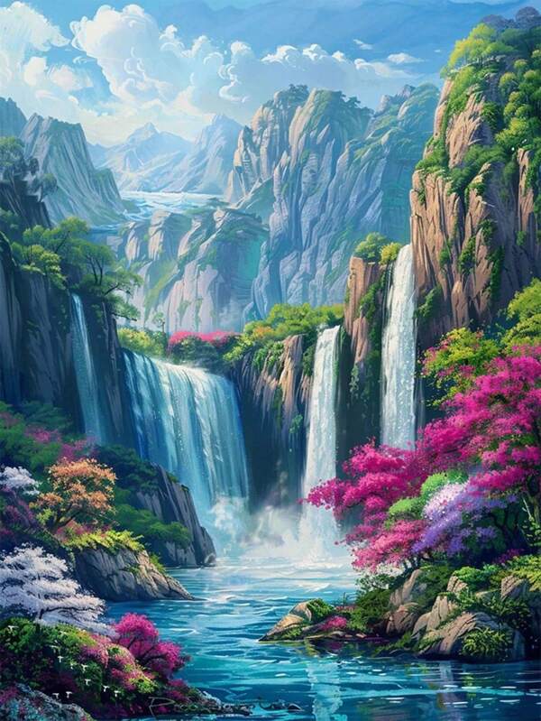 1pc DIY Diamond Painting Landscape Flowing Water Home Decor Full Drill 11.8*15.7in Mosaic Craft Wall Art Decoration, Wall Decor Diamond Painting, Beginner Handmade Diamond Painting DIY