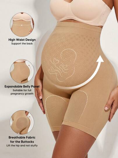 Maternity Solid Color Stretchy Knee-Length Shorts, Suitable For Summer