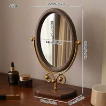 Cirelle Vintage Bedroom Vanity Mirror, Solid Wood Makeup Mirror, Tabletop Wooden Chinese Style Rotating Dressing Mirror