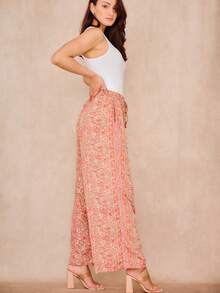 Gerade bedruckte Hose All Over Floral Print Bohemian Taschen Nein - Korallenrosa - Übersicht 4