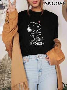 Hug Me 女款夏季休闲短袖可爱卡通印花针织毛衣 - 黑色 - 查看 3