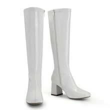 Women's Gogo Boots Wide Calf , Square Toe Chunky Side Zip Fashionable Knee High Boots For Women - 白色 - 查看 7