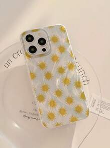 1 pieza Funda protectora de teléfono suave, a prueba de caídas y antideslizante, con patrón personalizado de sol amarillo, compatible con teléfonos Apple