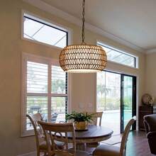 18 Inch Farmhouse Pendant Light With Adjustable Height, Boho Woven Jute Rope Hanging Ceiling Light Fixture, E26 Base, 60W Max, Compatible With Flat, Vaulted, And Sloped Ceiling (Bulb Not Included) - 5-light - View 8