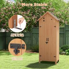 mteryoing 63"/70" Large Outdoor Wooden Storage Shed - Waterproof Vertical Garden Tool Cabinet With 3 Adjustable Shelves, Lockable Door & Roof Storage | Heavy-Duty, Space-Saving For Patio, Yard, Lawn, Backyard - 69.69x28.35x21.46 inches - 查看 2