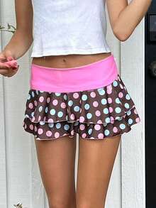 Layered Ruffle Mini Skirt For Women Summer Y2K Dots/Stripe/Heart Print/Solid Color Low Rise A-Line Tiered Short Skirts Party Club Beach Boho Skater Skirts - 彩色 - 查看 3