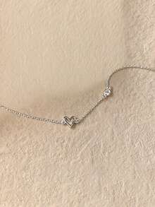 1 件 S925 纯银镀铂金女士手链，优雅简约英式心形胸针精致珠宝，适合日常佩戴 - 銀色 - 查看 6