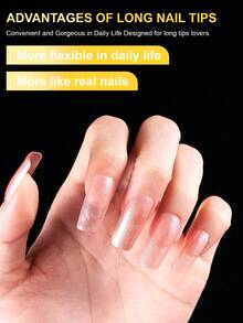 240pcs Press-On Nail Stickers, Full Coverage Fake Nails, Square, Almond, Pointed, Coffin Shapes, Transparent, Glossy, Suitable For Salon And Home Use, Square Gel Manicure, Nail Extension Kit - Clear - View 6