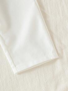 2 件套幼儿男童中式立领条纹仿衬衫，带口袋，搭配白色休闲裤，度假和学校风格