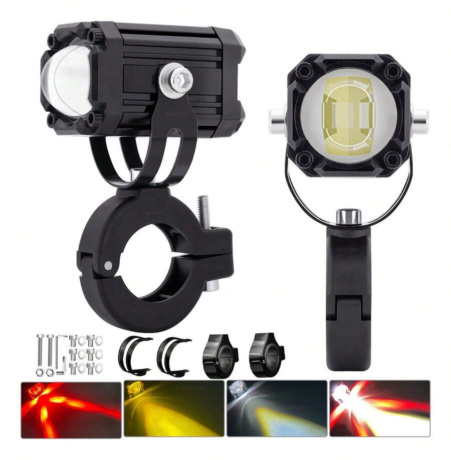 2pzs Faros De Lupa Estrobo Para Moto Led Auxiliares 4 Modos - Negro - Ver 1