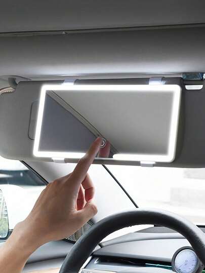 1pc-Rechargeable Ultra-Thin Car Visor Vanity Mirror - 3 Light Modes Vanity Mirror,USB Rechargeable LED Makeup Mirror, Dimmable Touch Screen, LED Illumination For Car Truck SUV Rear View - Perfect Gift For Women With Stylish Design