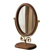 Vintage Bedroom Vanity Mirror, Solid Wood Makeup Mirror, Tabletop Wooden Chinese Style Rotating Dressing Mirror