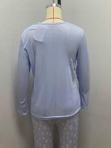 Mirano Slogan Print Short Sleeve Top & Cherry Pattern Long Pants Pajama Set - Blue - View 5