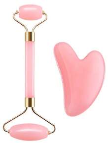1 pieza Juego de herramientas de masaje facial, que incluye rodillo, tabla de masaje, tabla de raspado corporal Gua, opciones de color rosa y blanco