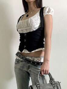 Black Waistcoat For Women Fashionable Versatile Solid Color Button Up Vest Jacket - màu đen - Xem 6