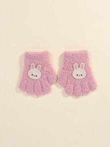 1双【1-3岁】婴幼儿手套|温暖可爱刺绣兔耳露指手套|冬季防风防滑|3D兔子刺绣布贴，适合日常穿着和户外防寒