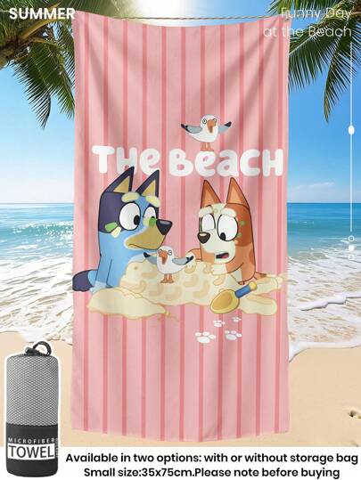 Bluey 1pc Bluey Beach Towel, Seagull And Bluey Pattern Swim Towel, Bath Towel, Fashion Style Beach Towel, Super Absorbent Bath Towel For Bathroom, Swimming, Fitness, Yoga, Soft And Comfortable Microfiber Towel, Lightweight And Portable, Wind And Sun Protection, Sandproof For Summer Travel, Vacation Holiday Bathroom Decor,Recommend Regular Sizes And Larger Sizes, (35*75cm Small Size Towel,150cm Or Above Recommended)