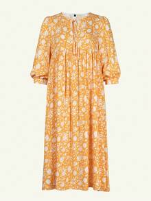 Eilly Bazar Women's Random Printed Minimalist Short Sleeve Casual Dress - Yellow - View 7