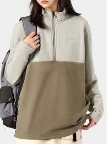 CAMEL CROWN Outdoor Fleece Jacket, Stand Collar Polar Fleece Top, Warm Half-Zip Sweater - Light Brown Beige - View 2