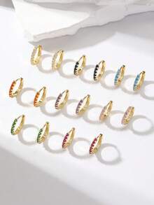 1对锆石铜迷你耳环，金属质感，优雅气质，简约设计，适合日常佩戴 - 白色 - 查看 2