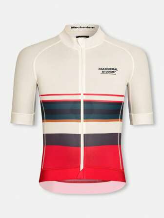 PNS CYCLING PNS CYCLING Unisex Striped Print Contrast Color High Elastic Breathable Quick-Dry Cycling Short Sleeve Top, Professional Tight Fit Aerodynamic Competition Model Cycling Jersey, Suitable For Racing And Outdoor Cycling