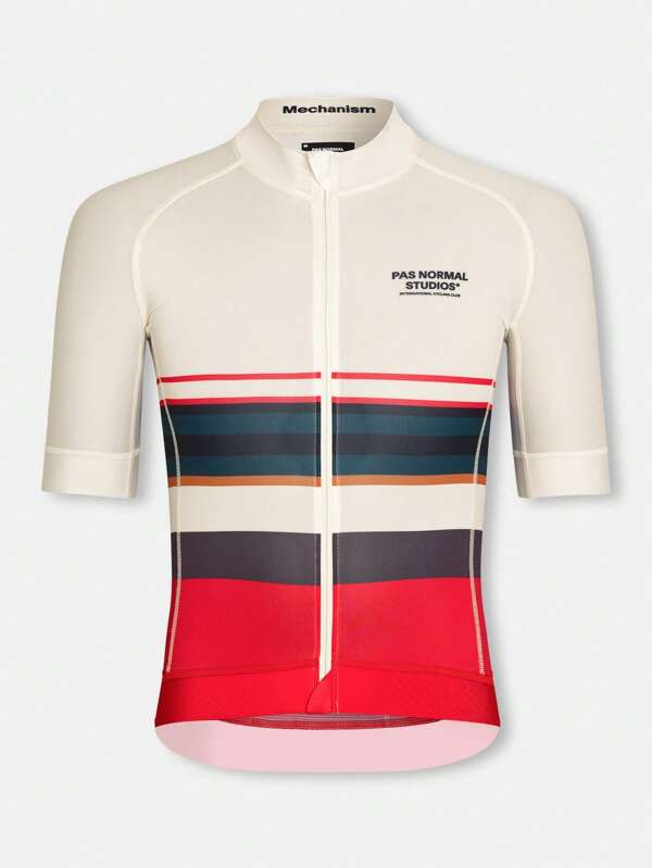 PNS CYCLING PNS CYCLING Unisex Striped Print Contrast Color High Elastic Breathable Quick-Dry Cycling Short Sleeve Top, Professional Tight Fit Aerodynamic Competition Model Cycling Jersey, Suitable For Racing And Outdoor Cycling