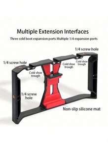 1 Stück 3-Kaltschuh vielseitiger Handstabilisator mit Mikrofonhalterung, ABS-Material, mehrere 1/4"-Erweiterungsanschlüsse für Livestreaming und Fotografie, kompatibel mit iPhone Android Smartphone für Sommerurlaub, Reisevlog, Outdoor-Aktivitäten, Livestreaming, stabilisierter Vlogging-Gimbal-Stabilisator, Telefon-Stabilisator, Kamera-Stabilisator