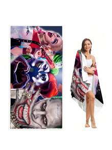WB 1/15PCS Harley Joker Villain Quinns Bath Towel Beach Towel Female Silk Printed Long Skirt Wrapped Bikini Covered Sunscreen Blanket