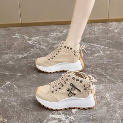 New Canvas High-Top Women's Shoes, 2025 Autumn/Winter Breathable Thick Sole Casual Shoes, Boots, Thick Sole Sports Casual Mid-Calf Boots