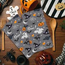 2/4 Pcs Set, Dish Towels, Pumpkin Face Print Microfiber Modern Absorbent Cloth, Halloween, Cooking And Baking Tea Towels, Printed Dish Cloths, Cleaning Towels, Hand Towels, Super Soft And Highly Absorbent, Gift For Neighbors, Moms, Friends, Birthday, Halloween, Housewarming, Kitchen Decor, Household Essentials