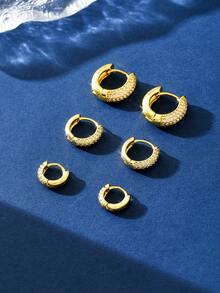 1件装奢华高光泽半圆形水钻圆环耳环，S925纯银女士耳环，优雅珠宝礼品，日常佩戴，返校季必备