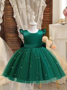 Kids Young Girl Birthday Party Dress Flower Girl Wedding Dress Soft Princess Dress Backless Bowknot Formal Wear Special Occasion Gown - màu xanh lá - Xem 2