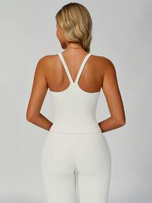 MASKERT 两件套女士运动套装，健身服，瑜伽套装，跑步运动背心套装，高弹力运动服，休闲运动服，亲肤舒适 - 杏色 - 查看 6