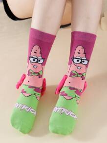 SPONGEBOB 1/2 Pair Cute Cartoon SpongeBob Magnetic Couple/Best Friends Mid-Calf Socks, Fashionable Daily Casual Wear & Date Outfit