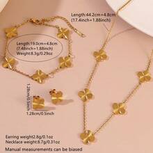 1 Set de Joyería de Acero Inoxidable con Diseño de Textura Floral en Estilo Minimalista, Adecuado para Uso Diario de Mujeres - Amarillo Oro - Ver 9