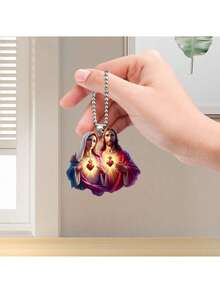 1 件经典耶稣宗教亚克力扁平吊坠，创意耶稣心形智慧带灯汽车后视镜吊坠，家居和厨房，包包和钥匙圈装饰吊坠理想办公室，派对派对装饰吊坠 - 彩色 - 查看 18