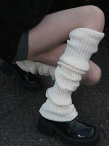 半双装女士大象罗纹针织长腿套，舒适学院风，过膝长款，适合各种日常穿着，温暖舒适