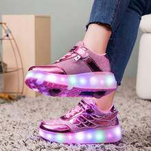 LED Winged Low-Top Roller Skates With Multi-Color Lights - Breathable Inline Skates For Girls, Outdoor Rapid Skating Shoes For All Seasons With Removable Wheels, Fashionable Design And Safety Features - Rose Red - View 5