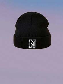 1 件儿童 26 个字母针织帽，温暖，可爱，帽子，日常时尚，返校礼物 - 黑色 - 查看 3