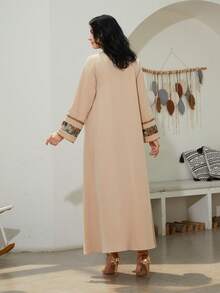 女士优雅V领蕾丝刺绣长袖卡夫坦连衣裙 - NC102 - 查看 4