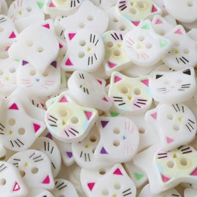 20/30/50pcs Cute Painted Two-Eye Cat Small Buttons For Shirt, Knitted Cardigan, Jacket, Handmade Decor Sewing Buttons DIY Accessories