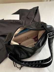 时尚大容量女士单肩包，设计手提包 - 黑色 - 查看 10