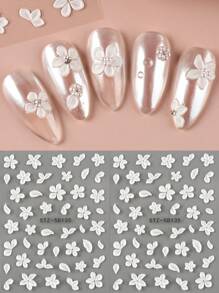 FULL BEAUTY 2 Stück 5D geprägte Fünf-Blüten-Nagelkunst-Aufkleber, bunte Blüten-Charms für Herbst und Winter, selbstklebende Nageldekore, weiße Nägel, Hochzeit Maniküre Dekorationen, Nagelzubehör